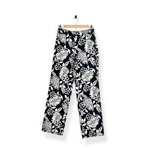 Talbots Cotton Monochrome Floral Patterned Straight Leg Pants